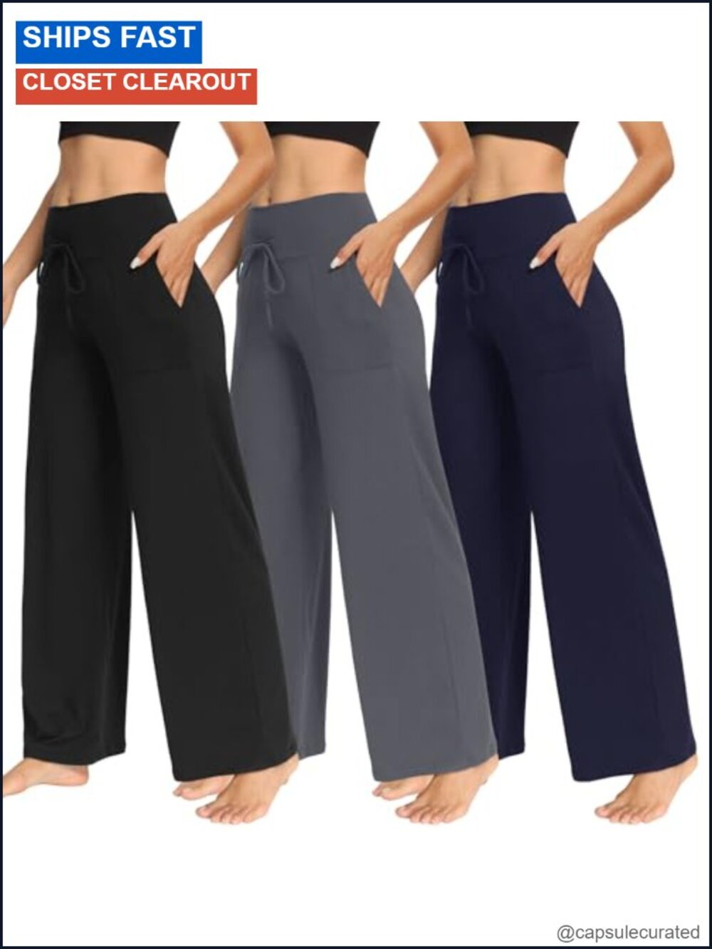 Wide Leg Yoga Pants with Pockets High Waist Lounge Sweatpants 3 Pack